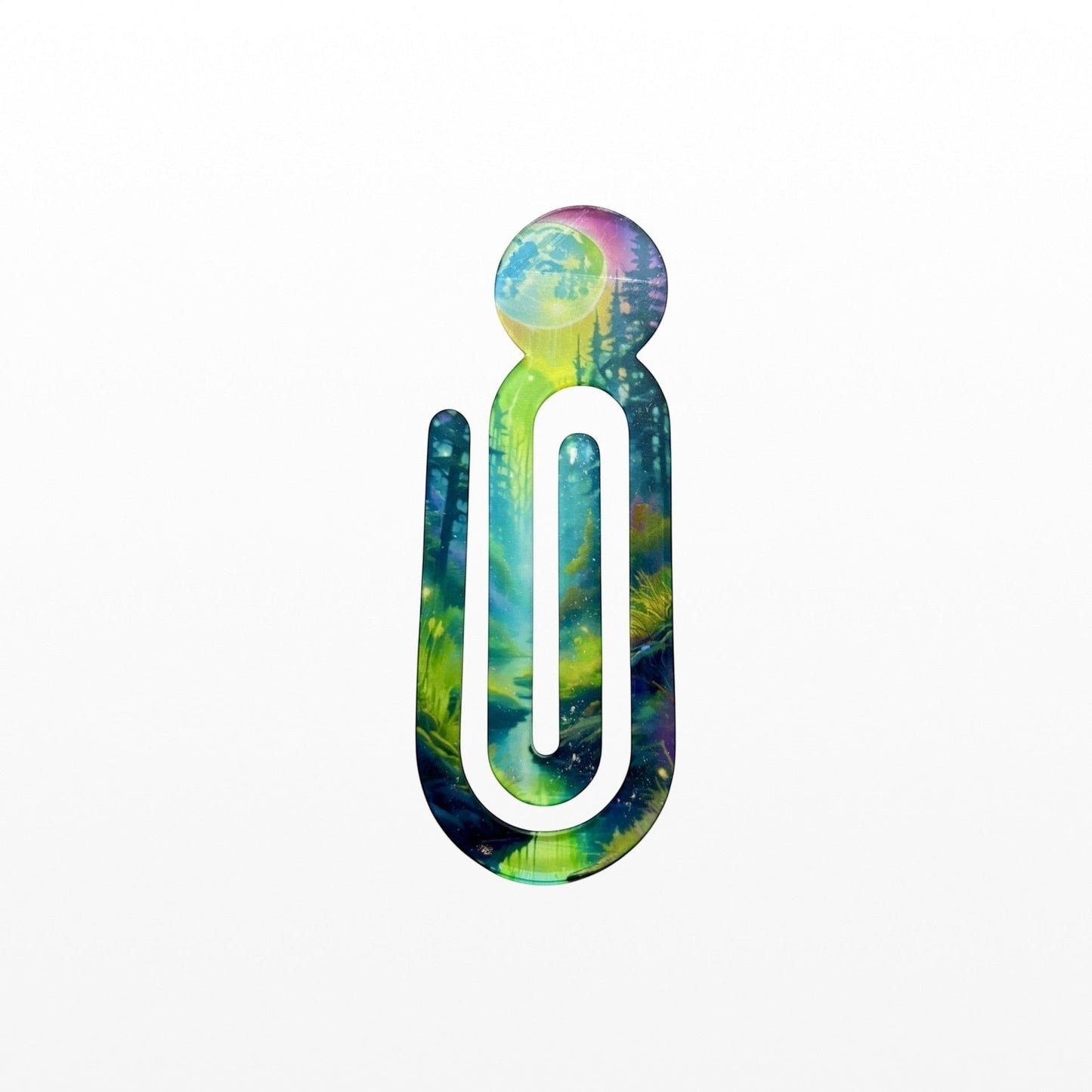Moon inspired bookclip green forest, acrylic jumbo bookclip hand printed UK