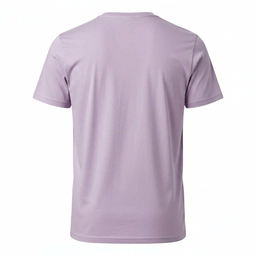 A plain lilac short-sleeve crewneck t-shirt shown from the back, photographed on a clean white background.