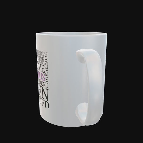 video of white Durham mug with zodiac sign image printed in the UK