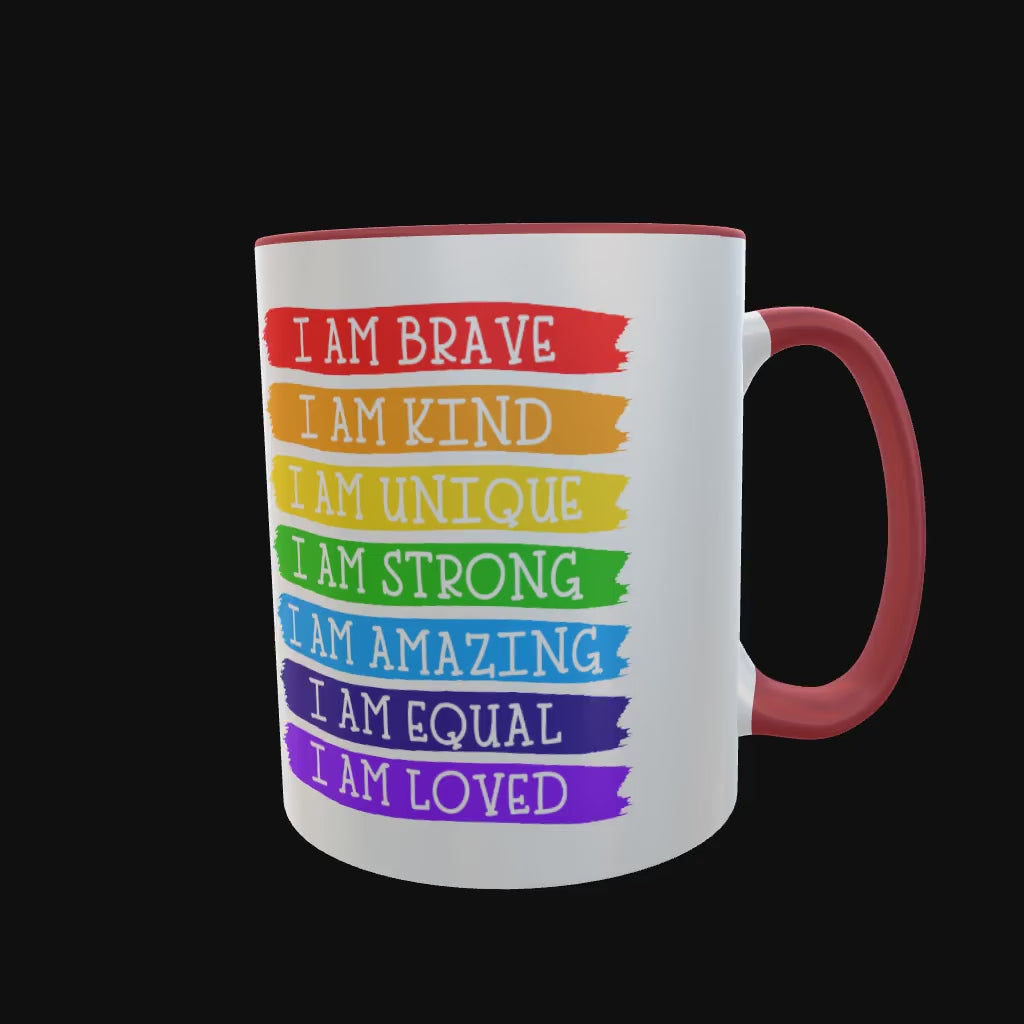 positive affirmations red mug video clip hand printed in the UK 