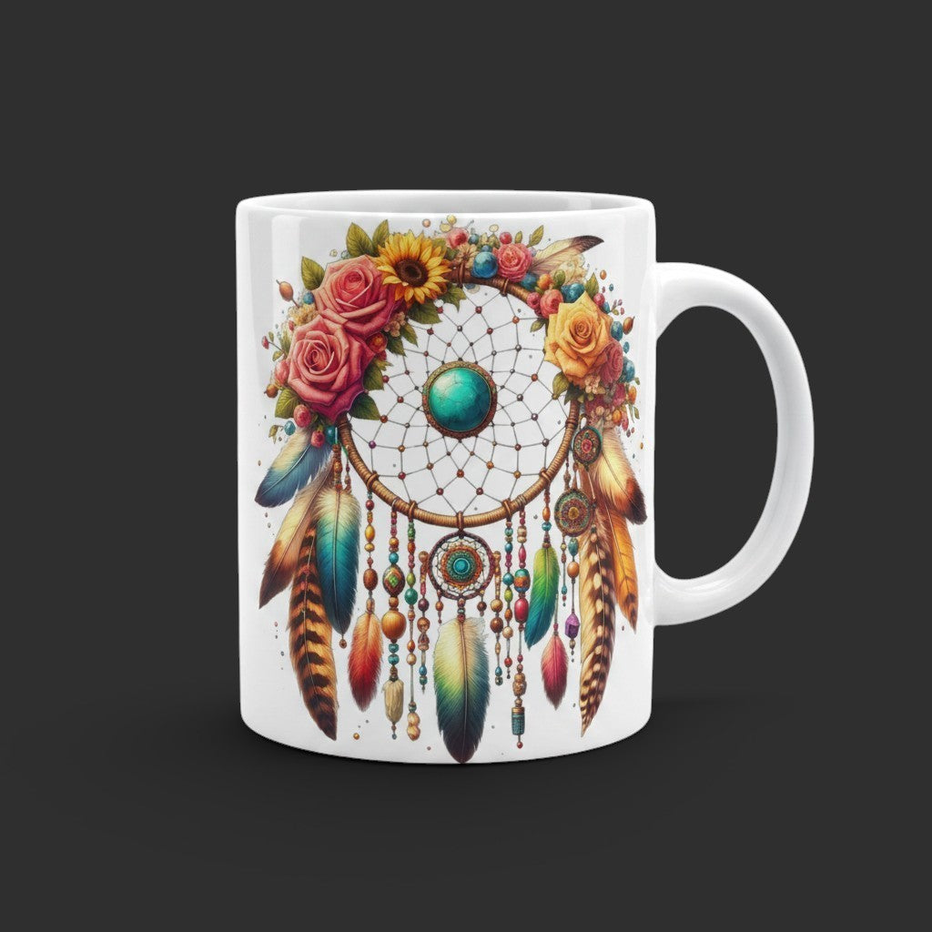 Turquoise Gem & Rose Design mug on a grey background