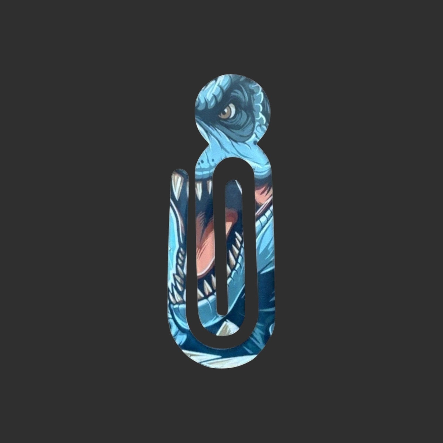 Decorative book clip with a blue and multicolor design on a white  background
