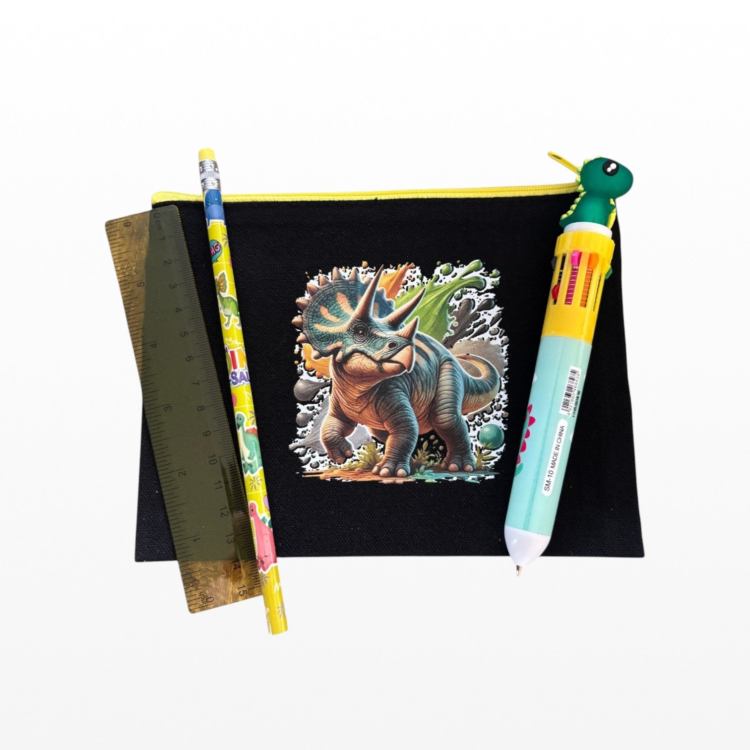 triceratops black pencil case