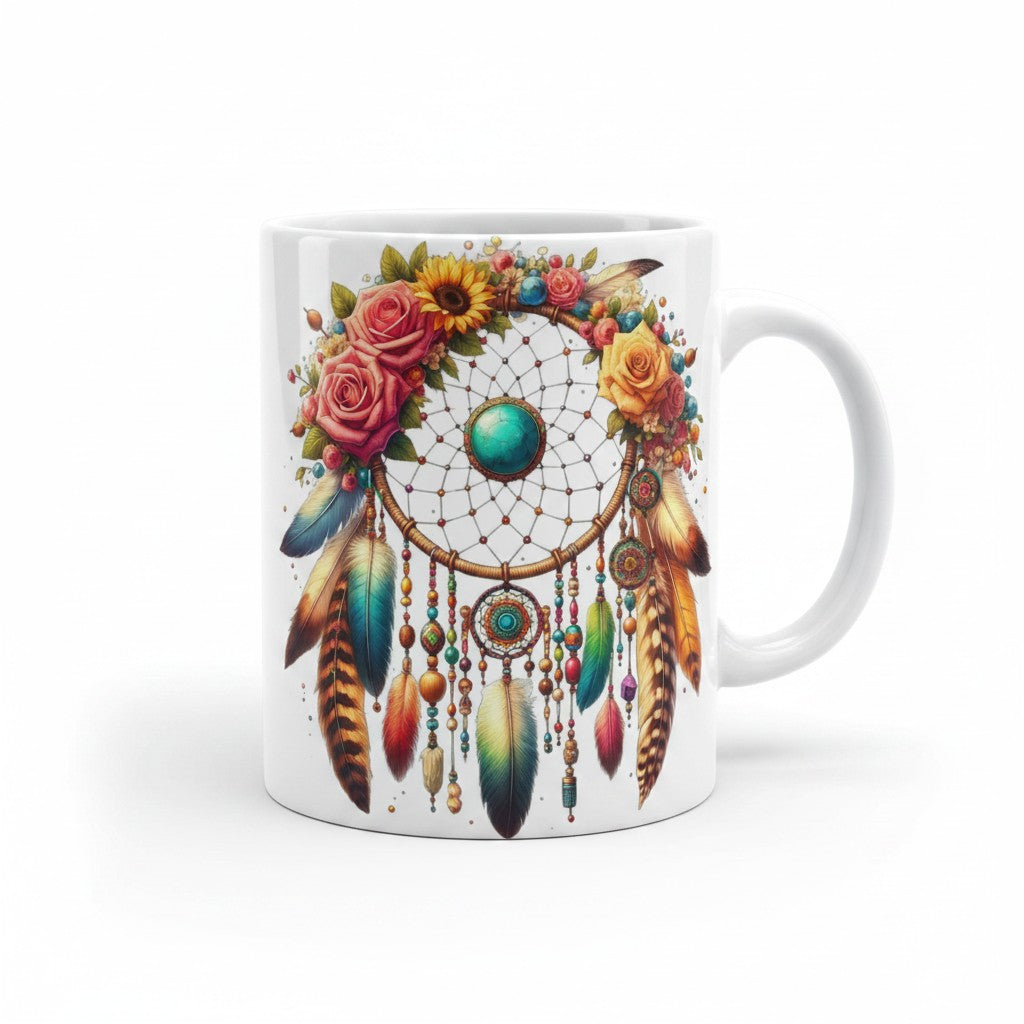 Rose with dreamcatcher white 11oz mug