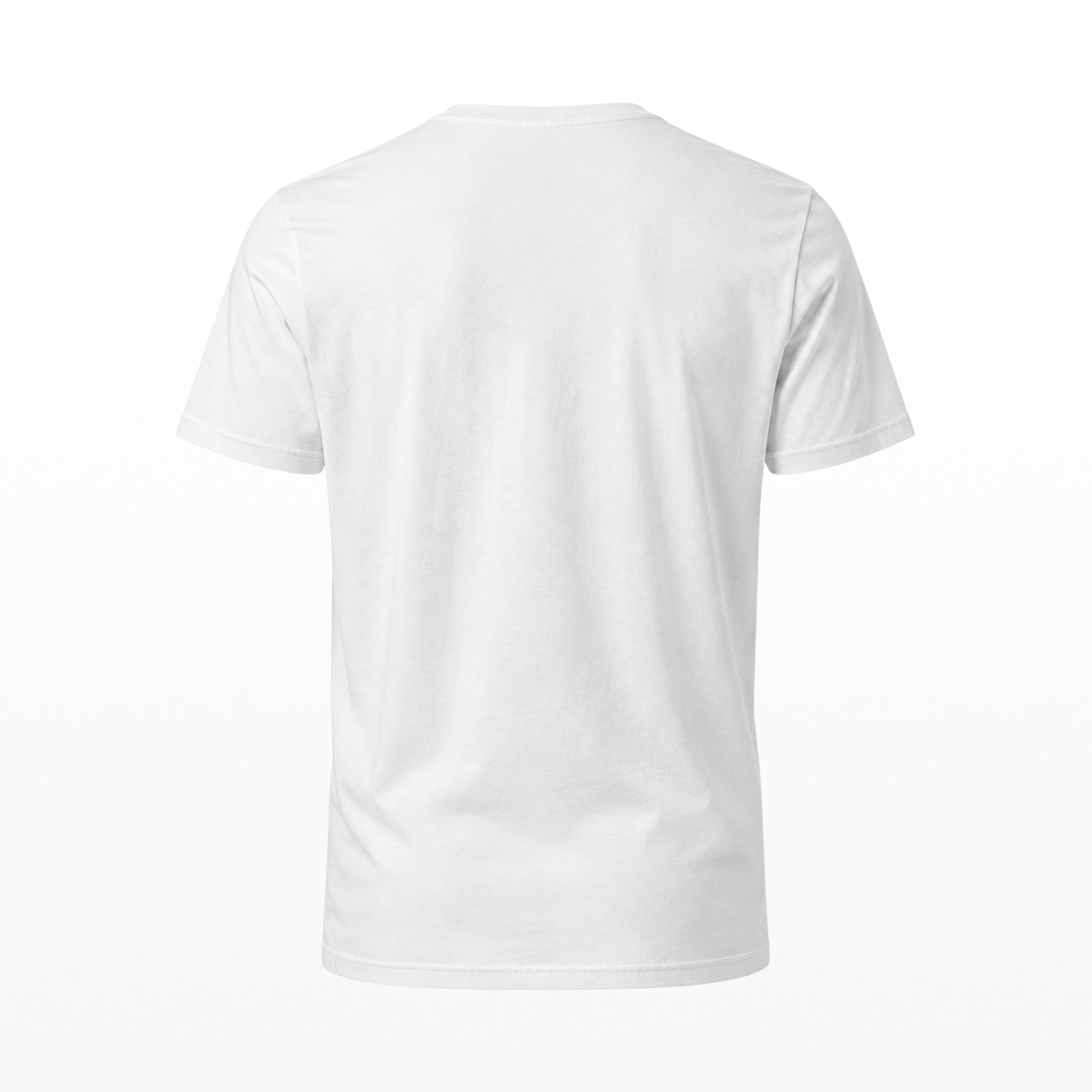 A plain white short-sleeve crewneck t-shirt shown from the back, displayed on a clean white background.